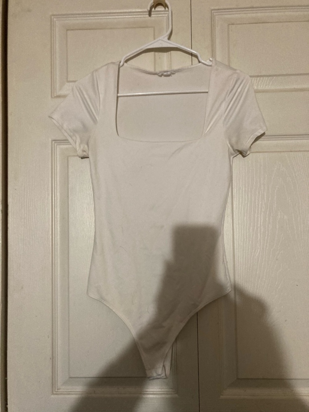 White Square Neck Short Sleeve Bodysuit S